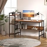 Dripex Holz Schreibtisch mit Ablage Computertisch, 120x60x111cm PC-Tisch Bürotisch Officetisch Stabile Konstruktion Tisch für Home Office (136cm Braun) - 2