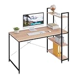 eSituro SCD0030 Schreibtisch Computertisch Bürotisch Arbeitstisch mit Ablage Holz Stahl Hell Eiche