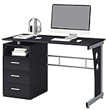 SixBros. Computerschreibtisch mit viel Stauraum, 3 Schubladen, Schreibtisch in schwarz, 120 x 58 cm S-352/2072