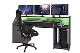 Gamer Tisch grau/schwarz B 180 cm Schreibtisch LED Beleuchtung/Farbwechsel inklusive Fernbedienung Jugend Kinderzimmer Büro PC Computer - 2