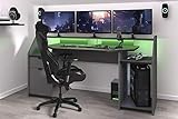 Gamer Tisch grau/schwarz B 180 cm Schreibtisch LED Beleuchtung/Farbwechsel inklusive Fernbedienung Jugend Kinderzimmer Büro PC Computer - 3