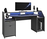 Gamer Tisch grau/schwarz B 180 cm Schreibtisch LED Beleuchtung/Farbwechsel inklusive Fernbedienung Jugend Kinderzimmer Büro PC Computer - 2