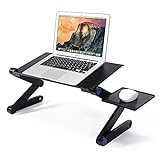 LONGKO 360° Verstellbarer Laptop Notebook Ständer ergonomischer Tisch Tablet Halterung mit 2 Lüfter Ablage für die Maus für CouchBett Sofa (Schwarz)