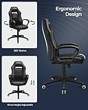 SONGMICS Gamingstuhl, Bürostuhl mit Wippfunktion, Racing Chair, ergonomisch, S-förmige Rückenlehne, gut für die Lendenwirbelsäule, bis 150 kg belastbar, Kunstleder, schwarz OBG38BK - 6