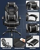 SONGMICS Gamingstuhl, Bürostuhl mit Fußstütze, Schreibtischstuhl, ergonomisches Design, verstellbare Kopfstütze, Lendenstütze, bis zu 150 kg belastbar, Schwarz-Grau, OBG77BG - 2