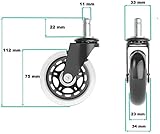 XeloTech 5er Set Hartboden-Rollen für Bürostuhl – 11mm x 22 mm – Sehr leise Bürostuhlrollen – Nie Wieder Bodenschutzmatte – Keine Kratzer im Boden mit diesen Premium Rollen - 4