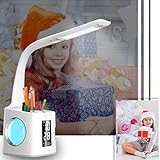 VAZILLIO LED Schreibtischlampe Dimmbar Stifthalter Nachttischlampe mit Schwanenhals, Tischleuchte mit Touchfeld/LCD Display, Augenschutz Leselampe für Farblicht und 3 Helligkeitsstufen, USB-Anschluss - 7