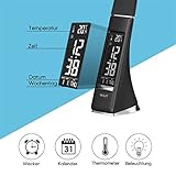 WILIT U2 5W LED Schreibtischlampe, dimmbarer Bildschirm, Tischleuchte mit Wecker, Kalender, Uhrzeit und Temperaturanzeige, Nachttischlampe mit 3 Helligkeitsstufen dimmbar, schwarz - 3