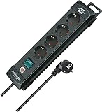 Brennenstuhl Premium-Line, Steckdosenleiste 4-fach (Steckerleiste mit Schalter und 1,8m Kabel -45° Winkel der Schutzkontakt-Steckdosen) Farbe: schwarz
