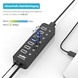 atolla USB Hub Aktiv 3.0 mit Netzteil, 7 Ports USB 3.0 Hub aktiver Datenhub mit Schalter und 1 Intelligenter Charging Port und 20W(5V/4A) Netzteil Adapter - 3