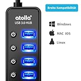 atolla USB Hub Aktiv 3.0 mit Netzteil, 7 Ports USB 3.0 Hub aktiver Datenhub mit Schalter und 1 Intelligenter Charging Port und 20W(5V/4A) Netzteil Adapter - 5