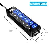 atolla USB Hub Aktiv 3.0 mit Netzteil, 7 Ports USB 3.0 Hub aktiver Datenhub mit Schalter und 1 Intelligenter Charging Port und 20W(5V/4A) Netzteil Adapter - 6