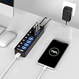 atolla USB Hub Aktiv 3.0 mit Netzteil, 7 Ports USB 3.0 Hub aktiver Datenhub mit Schalter und 1 Intelligenter Charging Port und 20W(5V/4A) Netzteil Adapter - 7