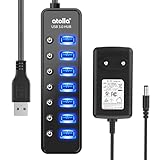 atolla USB Hub Aktiv 3.0 mit Netzteil, 7 Ports USB 3.0 Hub aktiver Datenhub mit Schalter und 1 Intelligenter Charging Port und 20W(5V/4A) Netzteil Adapter - 8