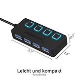 Sabrent 4-Port USB 3.0 Hub mit einzelnen Power Schalter und LEDs (HB-UM43) - 3