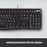 Logitech K120 Kabelgebundene Business Tastatur für Windows und Linux, USB-Anschluss, Leises Tippen, Robust, Spritzwassergeschützt, Tastaturaufsteller, Deutsches QWERTZ-Layout-schwarz - 3