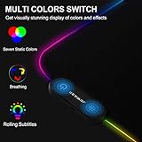 Reawul RGB Gaming Mauspad Groß – 7 LED Farben 14 Beleuchtungs-Modi Gaming Mouse Mat, Rutschfester Gummibasis und Wasserdichter Oberfläche Tastatur Mouse Pad – 800 x 300 x 4 mm - 2