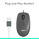 Logitech M100 Maus mit Kabel, 1000 DPI Optischer Sensor, USB-Anschluss, 3 Tasten, Für Links- und Rechtshänder, PC/Mac – grau, Englische Verpackung - 3