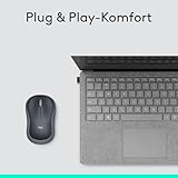 Logitech M185 Kabellose Maus, 2.4 GHz Verbindung via Nano-USB-Empfänger, 1000 DPI Optischer Sensor, 12-Monate Akkulaufzeit, Für Links- und Rechtshänder, PC/Mac – grau, Englische Verpackung - 8