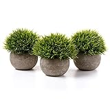 T4U Künstliche Grün Gras Bonsai Kunstpflanze mit grauen Topf, für Hochzeit/Büro/Zuhause Dekoration - 3er Set