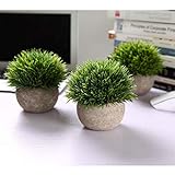 T4U Künstliche Grün Gras Bonsai Kunstpflanze mit grauen Topf, für Hochzeit/Büro/Zuhause Dekoration - 3er Set - 4