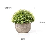 T4U Künstliche Grün Gras Bonsai Kunstpflanze mit grauen Topf, für Hochzeit/Büro/Zuhause Dekoration - 3er Set - 6