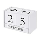ONEVER Kalender Block, Holz Perpetual Schreibtisch Kalender Desktop Holzblock Ewiger Kalender Home Office Dekoration, weiße Farbe