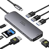 Selore&S-Global USB C zu Dual HDMI Adapter, 8 in 1 USB C Adapter zu Dual HDMI, 3 USB 3.0,100 W PD-Anschluss, USB C zu SD/TF Kartenleser für Surface Pro 7, Dell XPS 13/15, Huawei usw