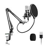 USB Mikrofon, 192kHZ / 24bit, uhuru Professionelle Podcast-Mikrofonsets mit  Mikrofonständer, Stoßdämpferhalter, Windschutzscheibe, Popfilter, für Rundfunk, Aufnahme, Youtube,Podcasts uvm