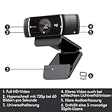 Logitech C922 PRO Webcam mit Stativ, Full-HD 1080p, 78° Sichtfeld, Autofokus, Belichtungskorrektur, H.264-Kompression, USB-Anschluss, Für Streaming via OBS, Xsplit, etc., PC/Mac/ChromeOS/Android - 6