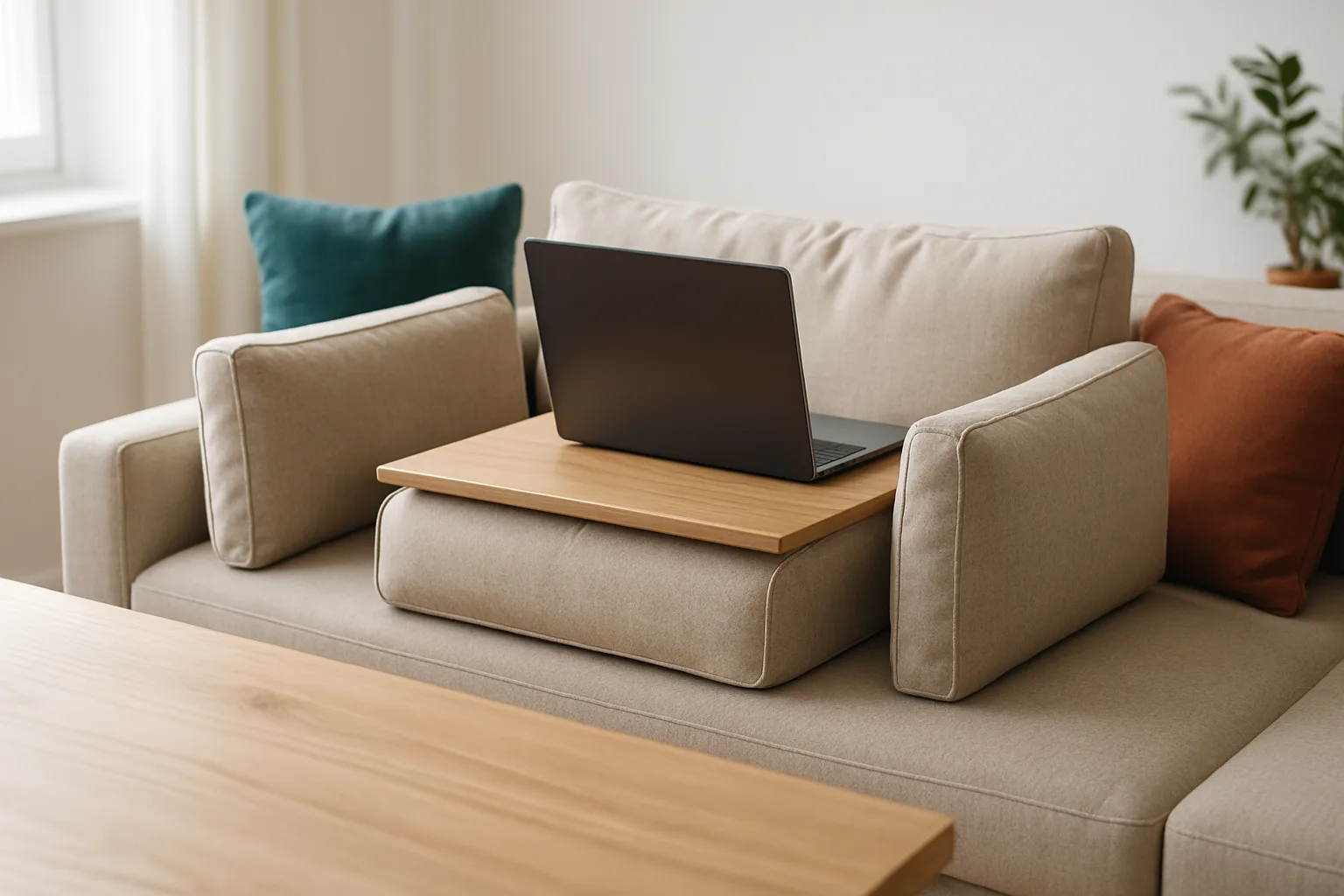 Couchmaster-Auflage mit Laptop auf einem Sofa