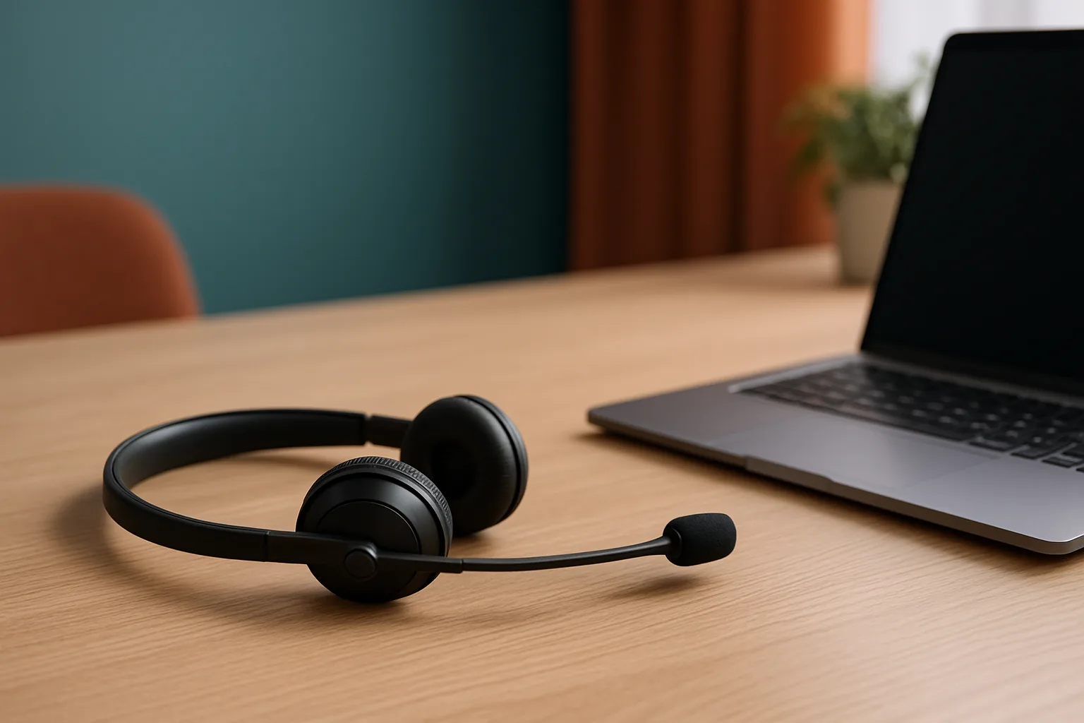 Business-Headset mit Mikrofonarm am Arbeitsplatz