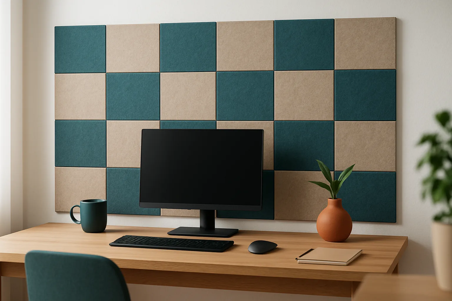 Akustikpaneele an der Wand eines Arbeitszimmers