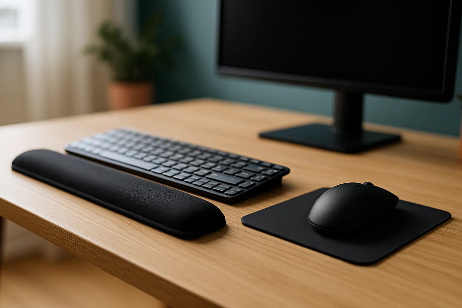 Handballenauflage vor einer Tastatur