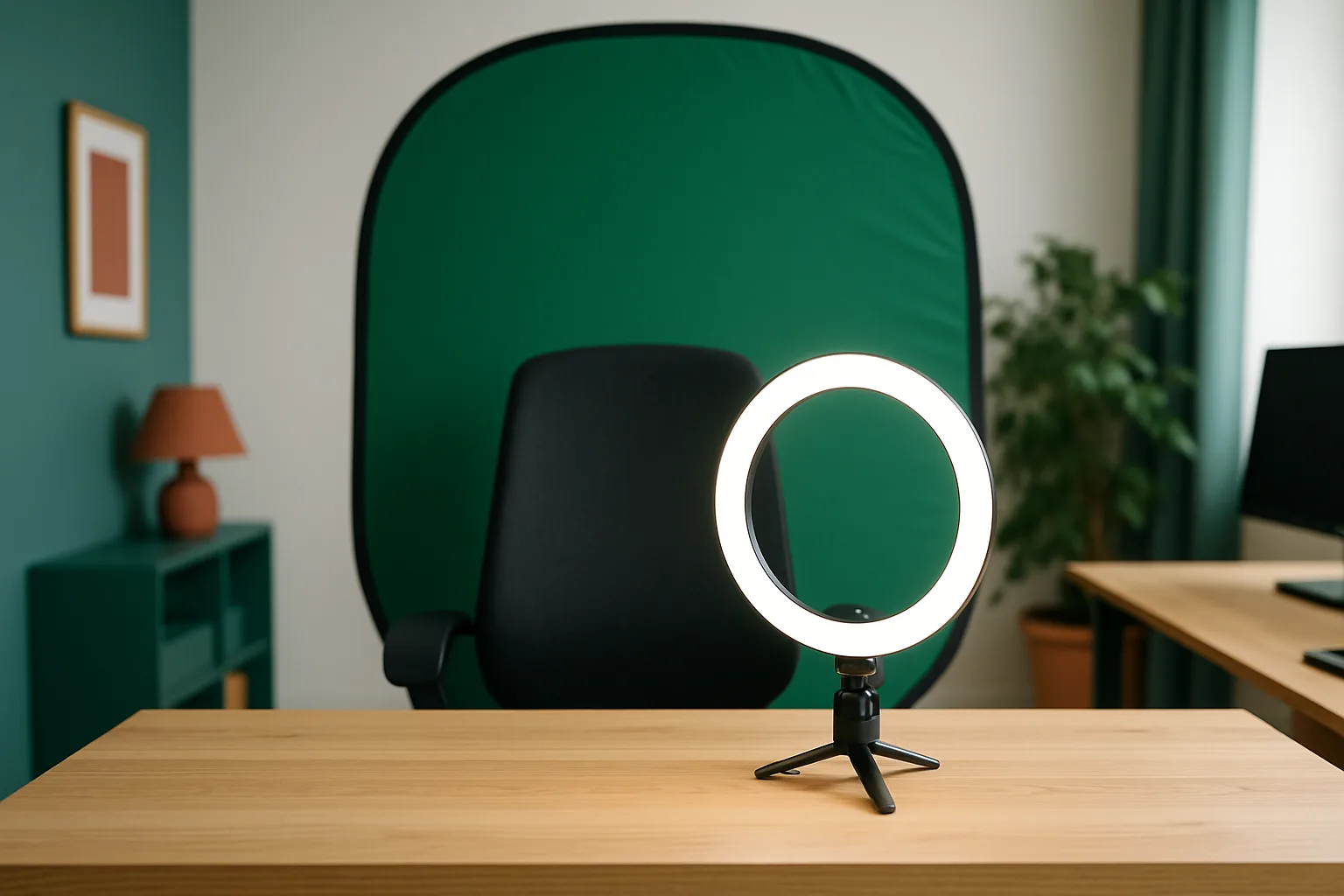 Aufgeräumter Hintergrund für Videokonferenzen im Arbeitszimmer