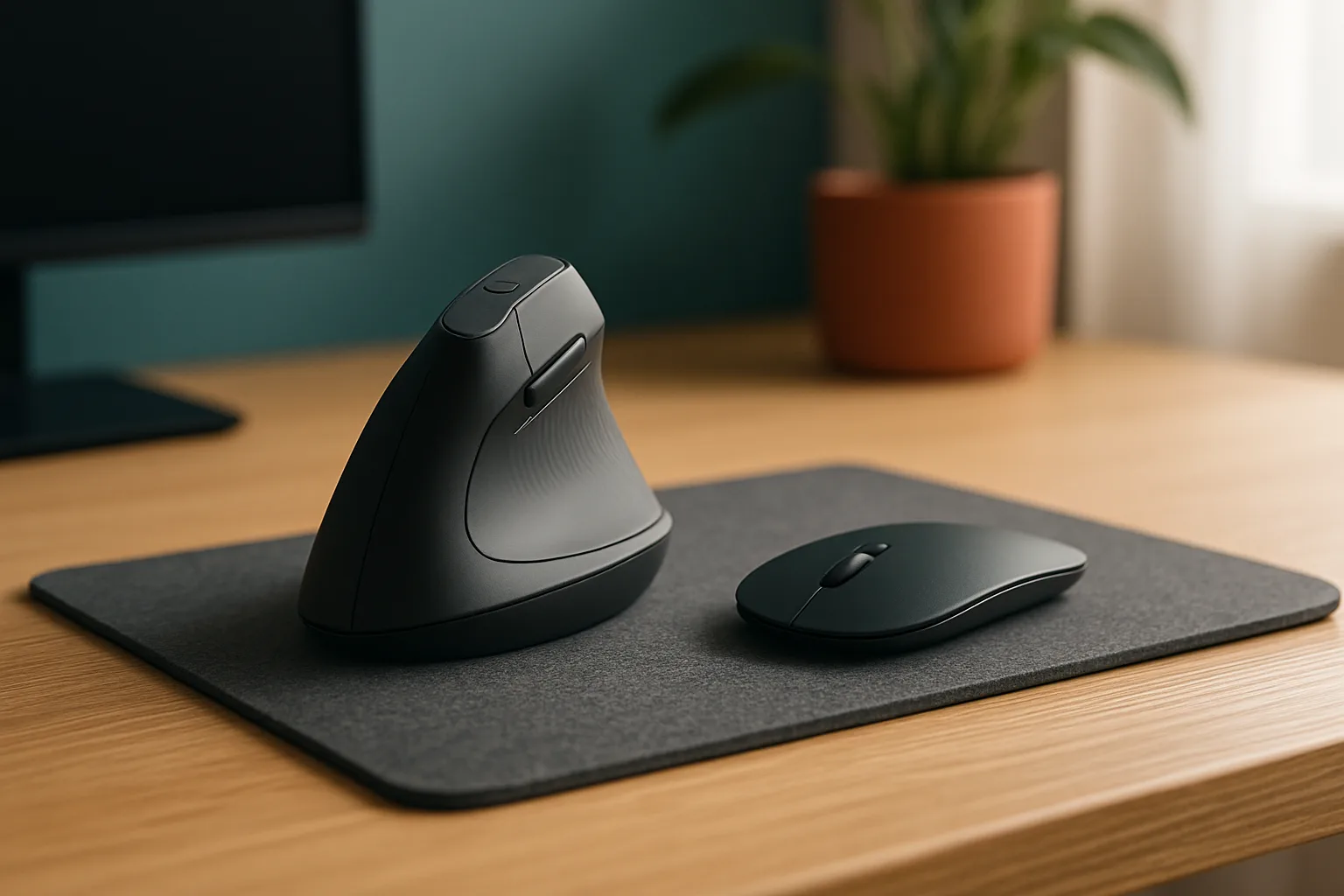 Ergonomische Computermaus auf einem Schreibtisch
